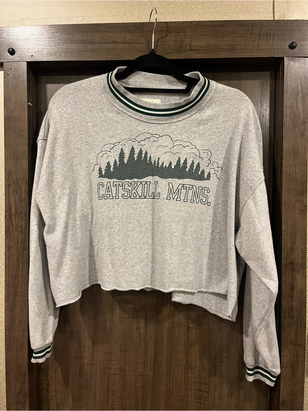 American Eagle Gray Heather Pullover Sweatshirt with Striped Trim